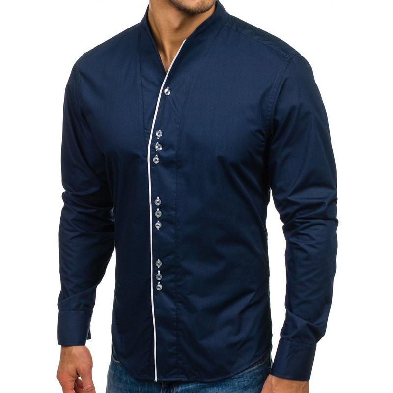 Класическа мъжка риза с три копчета - синя