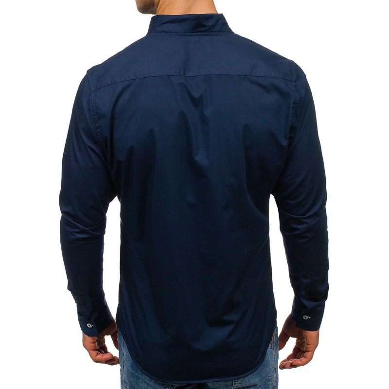 Класическа мъжка риза с три копчета - синя